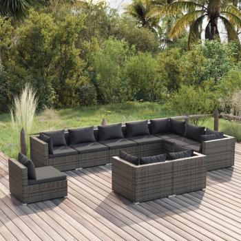 ARDEBO.de - 10-tlg. Garten-Lounge-Set mit Kissen Poly Rattan Grau