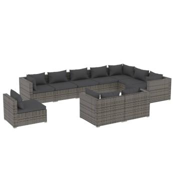 10-tlg. Garten-Lounge-Set mit Kissen Poly Rattan Grau