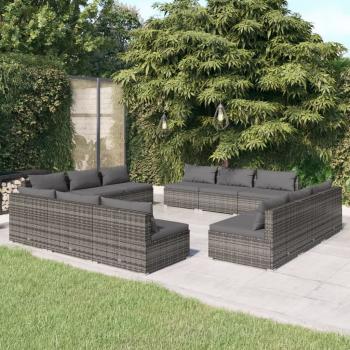 ARDEBO.de - 12-tlg. Garten-Lounge-Set mit Kissen Poly Rattan Grau