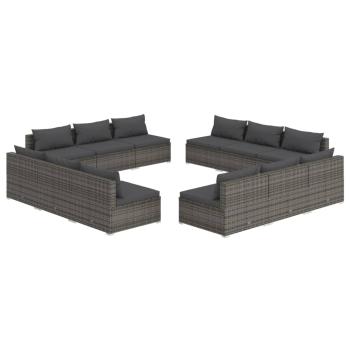 12-tlg. Garten-Lounge-Set mit Kissen Poly Rattan Grau