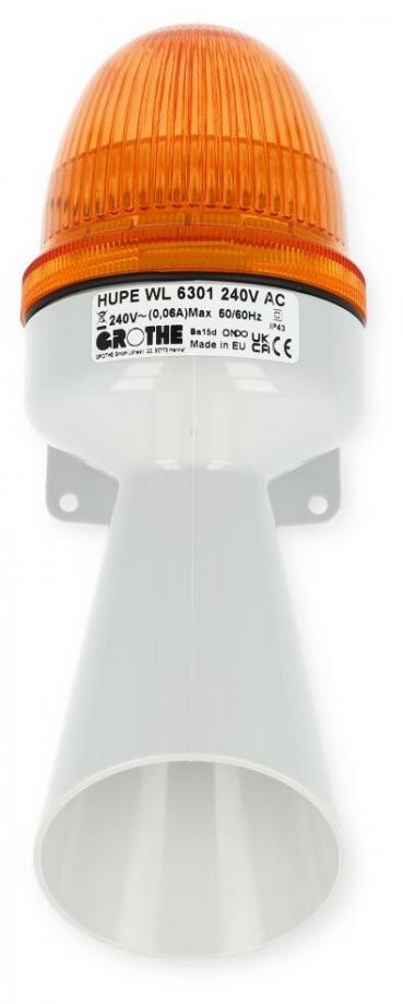 Grothe HUPE WL 6301 240VAC Kombi Hupe mit Meldeleuchte (0,05A) 92dB(A) IP43 orange 31371 (0191065)