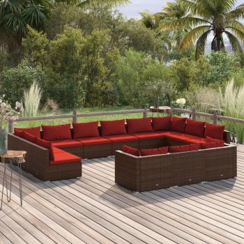 ARDEBO.de - 13-tlg. Garten-Lounge-Set mit Kissen Braun Poly Rattan