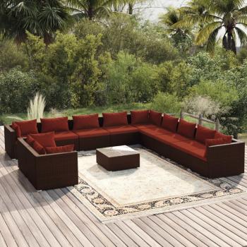 ARDEBO.de - 12-tlg. Garten-Lounge-Set mit Kissen Braun Poly Rattan