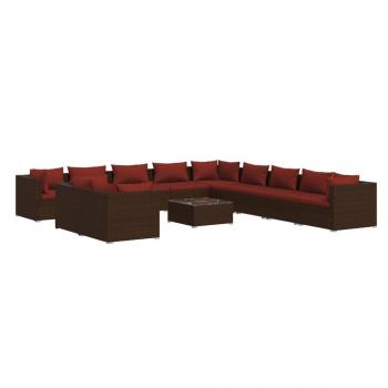 12-tlg. Garten-Lounge-Set mit Kissen Braun Poly Rattan