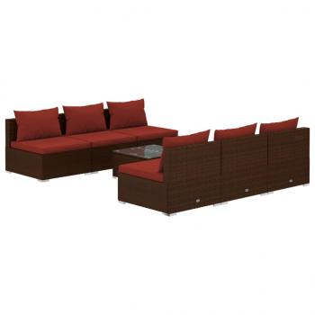 7-tlg. Garten-Lounge-Set mit Kissen Poly Rattan Braun