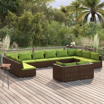 ARDEBO.de - 12-tlg. Garten-Lounge-Set mit Kissen Braun Poly Rattan