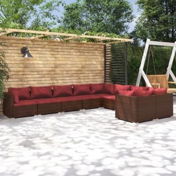ARDEBO.de - 9-tlg. Garten-Lounge-Set mit Kissen Poly Rattan Braun