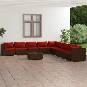 ARDEBO.de - 10-tlg. Garten-Lounge-Set mit Kissen Poly Rattan Braun