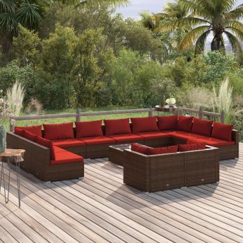 ARDEBO.de - 13-tlg. Garten-Lounge-Set mit Kissen Braun Poly Rattan