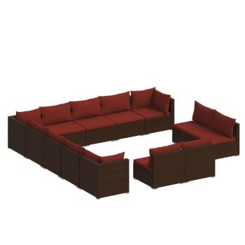 13-tlg. Garten-Lounge-Set mit Kissen Braun Poly Rattan