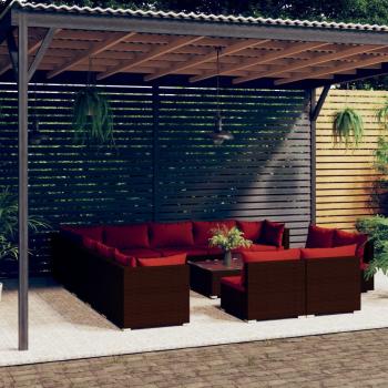 ARDEBO.de - 14-tlg. Garten-Lounge-Set mit Kissen Braun Poly Rattan