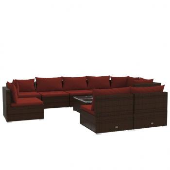 10-tlg. Garten-Lounge-Set mit Kissen Poly Rattan Braun