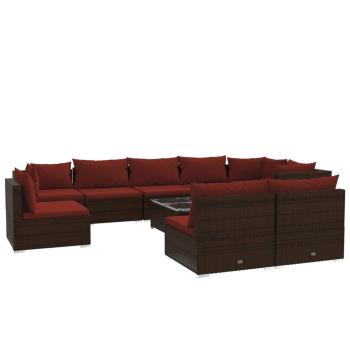 10-tlg. Garten-Lounge-Set mit Kissen Poly Rattan Braun