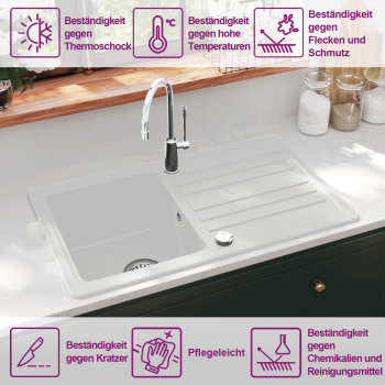Granitspüle mit Abtropffläche Reversibel Cremeweiß