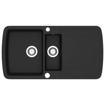 Granit Spülbecken Doppelbecken Schwarz 