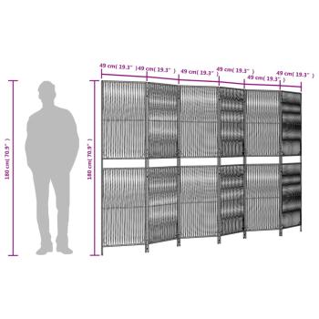 Paravent 6-tlg. Grau Poly Rattan