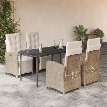 ARDEBO.de - 5-tlg. Garten-Essgruppe mit Kissen Beige Poly Rattan