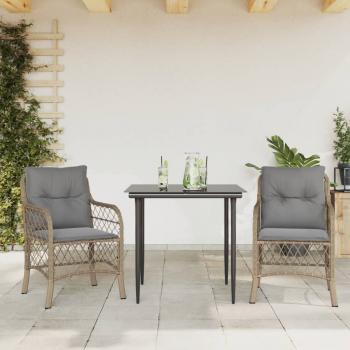 ARDEBO.de - 3-tlg. Bistro-Set mit Kissen Beigemischung Poly Rattan