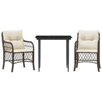 3-tlg. Bistro-Set mit Kissen Braun Poly Rattan