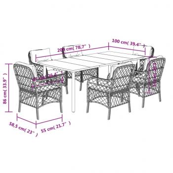 7-tlg. Garten-Essgruppe mit Kissen Beige Poly Rattan