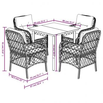 5-tlg. Garten-Essgruppe mit Kissen Schwarz Poly Rattan
