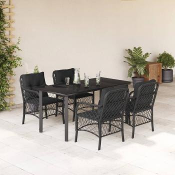 ARDEBO.de - 5-tlg. Garten-Essgruppe mit Kissen Schwarz Poly Rattan