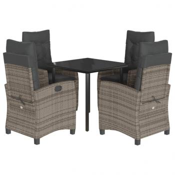 5-tlg. Garten-Essgruppe mit Kissen Grau Poly Rattan