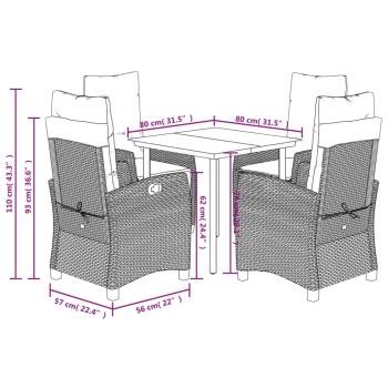 5-tlg. Garten-Essgruppe mit Kissen Grau Poly Rattan