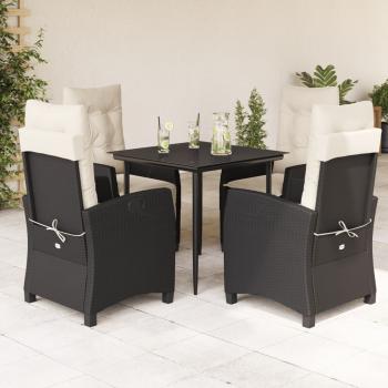 ARDEBO.de - 5-tlg. Garten-Essgruppe mit Kissen Schwarz Poly Rattan