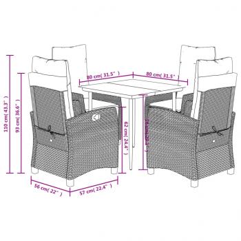 5-tlg. Garten-Essgruppe mit Kissen Schwarz Poly Rattan
