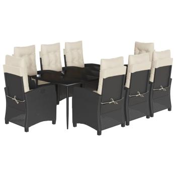 9-tlg. Garten-Essgruppe mit Kissen Schwarz Poly Rattan