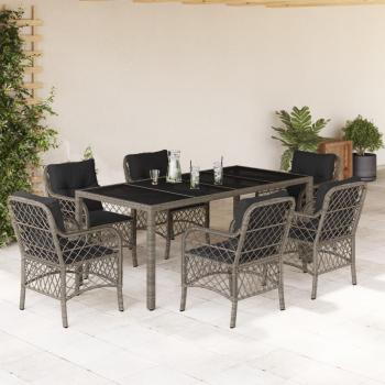 ARDEBO.de - 7-tlg. Garten-Essgruppe mit Kissen Grau Poly Rattan