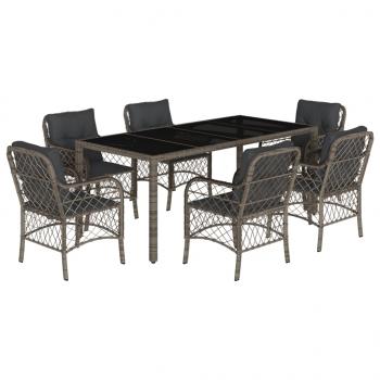 7-tlg. Garten-Essgruppe mit Kissen Grau Poly Rattan