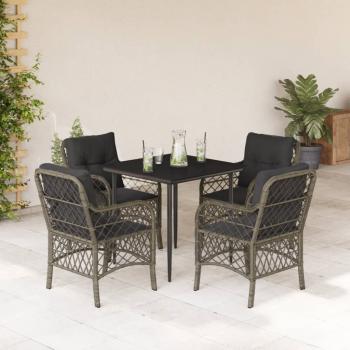ARDEBO.de - 5-tlg. Garten-Essgruppe mit Kissen Grau Poly Rattan