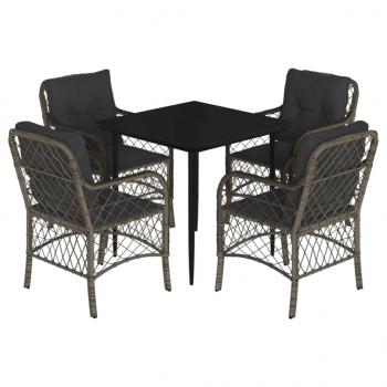 5-tlg. Garten-Essgruppe mit Kissen Grau Poly Rattan