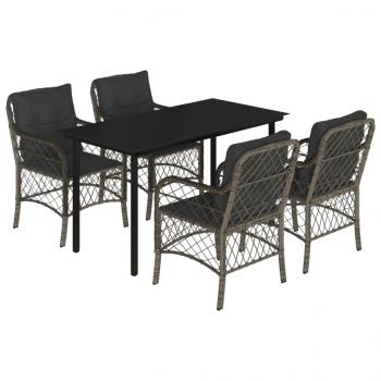 5-tlg. Garten-Essgruppe mit Kissen Grau Poly Rattan
