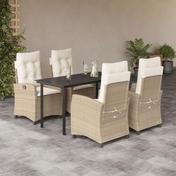 ARDEBO.de - 5-tlg. Garten-Essgruppe mit Kissen Beige Poly Rattan