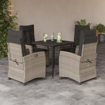 ARDEBO.de - 5-tlg. Garten-Essgruppe mit Kissen Hellgrau Poly Rattan