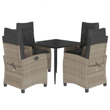 5-tlg. Garten-Essgruppe mit Kissen Hellgrau Poly Rattan