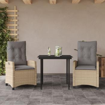 ARDEBO.de - 3-tlg. Garten-Essgruppe mit Kissen Beigemischung Poly Rattan