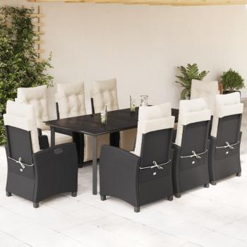 ARDEBO.de - 9-tlg. Garten-Essgruppe mit Kissen Schwarz Poly Rattan