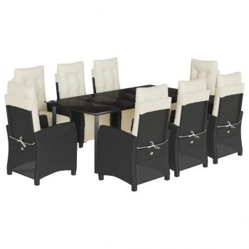 9-tlg. Garten-Essgruppe mit Kissen Schwarz Poly Rattan