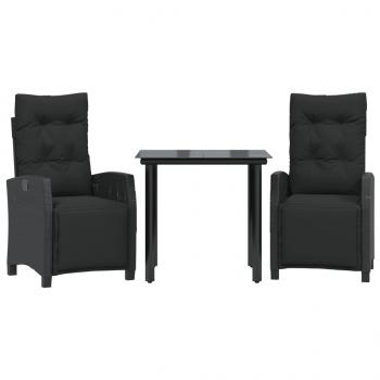 ARDEBO.de - 3-tlg. Garten-Essgruppe mit Kissen Schwarz Poly Rattan