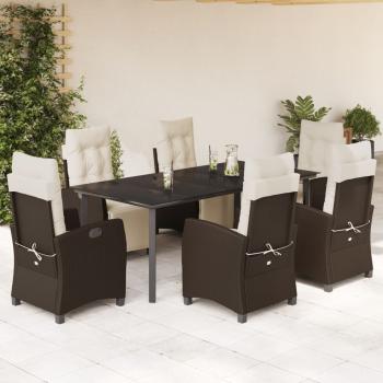ARDEBO.de - 7-tlg. Garten-Essgruppe mit Kissen Braun Poly Rattan