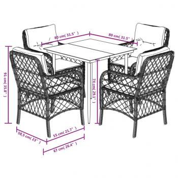 5-tlg. Garten-Essgruppe mit Kissen Hellgrau Poly Rattan