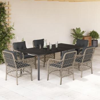 ARDEBO.de - 7-tlg. Garten-Essgruppe mit Kissen Hellgrau Poly Rattan