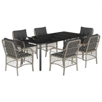 7-tlg. Garten-Essgruppe mit Kissen Hellgrau Poly Rattan