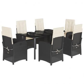 ARDEBO.de - 7-tlg. Garten-Essgruppe mit Kissen Schwarz Poly Rattan