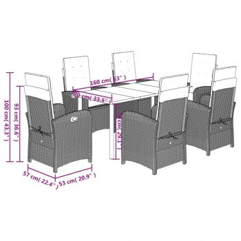 7-tlg. Garten-Essgruppe mit Kissen Schwarz Poly Rattan