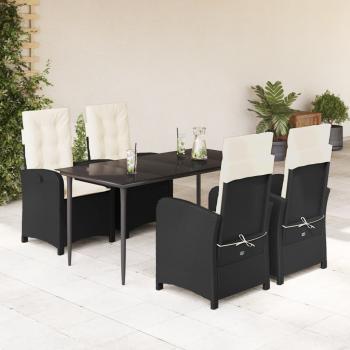 ARDEBO.de - 5-tlg. Garten-Essgruppe mit Kissen Schwarz Poly Rattan